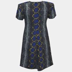 Pre Owned Versace Grey Snake Print Crepe Flared Mini Dress L