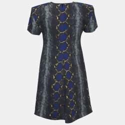 Pre Owned Versace Grey Snakeskin Print Crepe Flared Mini Dress S