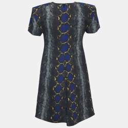 Versace Grey Snake Print Crepe Flared Mini Dress M