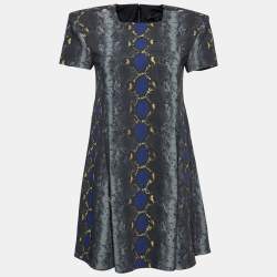 Versace Grey Snake Print Crepe Flared Mini Dress M