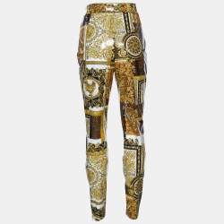 Pre Owned Versace Gold Barocco & Leopard Print Coated Knit Leggings L