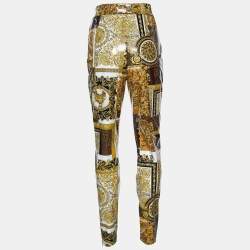 Pre Owned Versace Gold Barocco & Leopard Print Coated Knit Leggings S