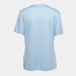 Versace Light Blue Cotton Logo Embroidered Tribute T-Shirt M