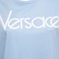 Versace Light Blue Cotton Logo Embroidered Tribute T-Shirt M
