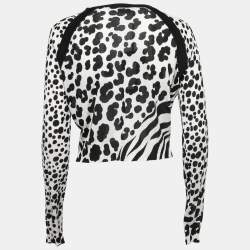 Versace Monochrome Striped & Circle Print Cropped Cardigan L
