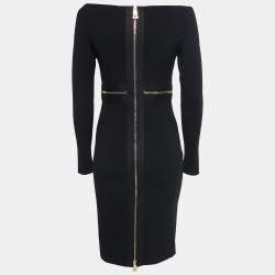 Pre Owned Versace Black Knit Zipper Detail Off-Shoulder Dress M