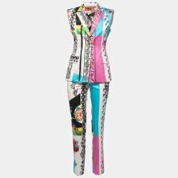 Versace Multicolor Printed Cotton Sleeveless Blazer & Pants S