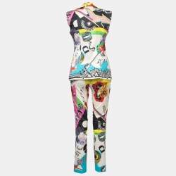 Versace Multicolor Printed Cotton Sleeveless Blazer & Pants S