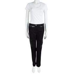 Pre Owned Versace Black Denim Contrast Panel Detail Straight Fit Jeans L