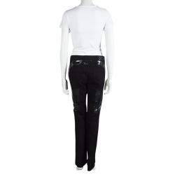 Pre Owned Versace Black Denim Contrast Panel Detail Straight Fit Jeans L