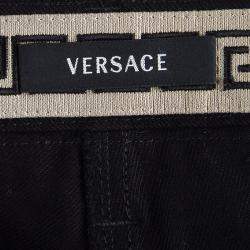 Pre Owned Versace Black Denim Contrast Panel Detail Straight Fit Jeans L