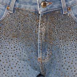 Pre Owned Versace Jeans Couture Blue Rhinestone Embellished Denim Skinny Jeans L