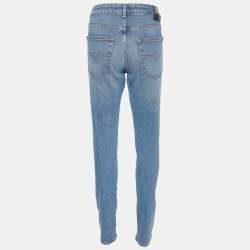 Pre Owned Versace Jeans Couture Blue Rhinestone Embellished Denim Skinny Jeans L