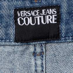Pre Owned Versace Jeans Couture Blue Rhinestone Embellished Denim Skinny Jeans L