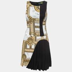Versace Jeans Black Baroque Print Crepe Sleeveless Midi Dress S
