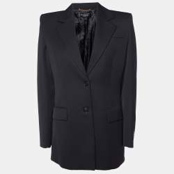 Versace Black Virgin Wool Button Front Blazer S