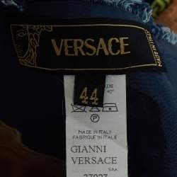 Versace Vintage Blue Applique Denim and Nylon Asymmetric Corset Dress M