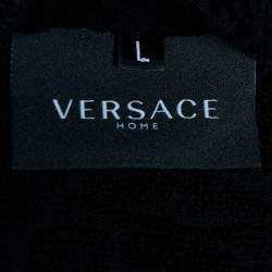 Pre Owned Versace Home Black Logo Terry Cotton Baroque Tie-Waist Bathrobe L