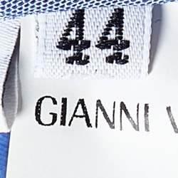 Pre Owned Versace Blue Jersey Crystal Greca Embellished Tank Top M