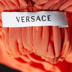 مملوكة مسبقًا Versace Orange Crepe Ruched Sleeveless Top S