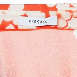 Versace Orange Floral Print Silk Crepe Button Front Blouse M