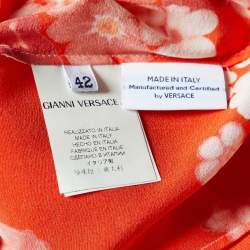 Versace Orange Floral Print Silk Crepe Button Front Blouse M