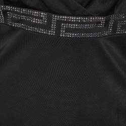 Versace Black Jersey Crystal Greca Embellished Tank Top M