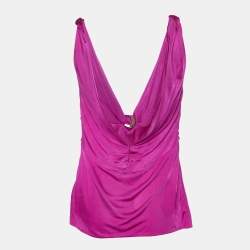 Pre Owned Versace Fuchsia Pink Jersey Knot Detail Sleeveless Top L