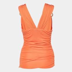Versace Orange Jersey Ruched Sleeveless Top S