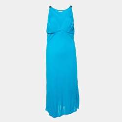 Pre Owned Versace Collection Turquoise Blue Jersey Midi Dress L
