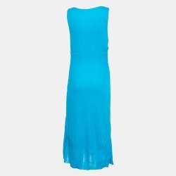 Pre Owned Versace Collection Turquoise Blue Jersey Midi Dress L