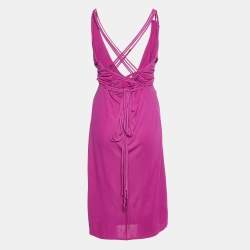 Versace Azalea Pink Crepe Lace Up Detail Midi Dress M