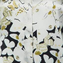 Pre Owned Versace Cream/Black Butterfly Print Silk Satin Long Sleeve Shirt S