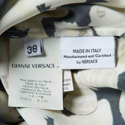 Pre Owned Versace Cream/Black Butterfly Print Silk Satin Long Sleeve Shirt S