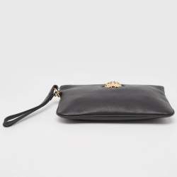 Versace Black Leather La Medusa Wristlet Clutch
