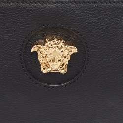 Versace Black Leather La Medusa Wristlet Clutch