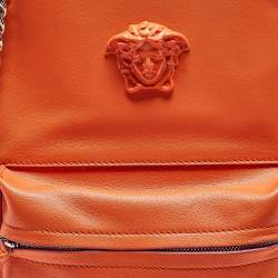 Pre Owned Versace Orange Leather Medusa Backpack