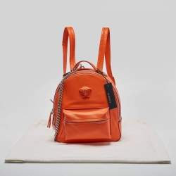 Pre Owned Versace Orange Leather Medusa Backpack