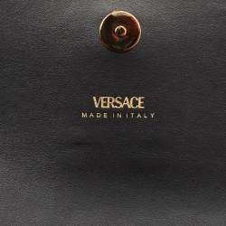 Versace Black Leather Virtus Flap Saddle Bag