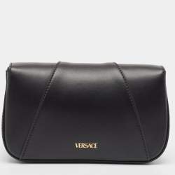 Versace Black Leather Virtus Flap Saddle Bag