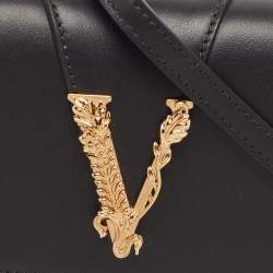 Versace Black Leather Virtus Flap Saddle Bag