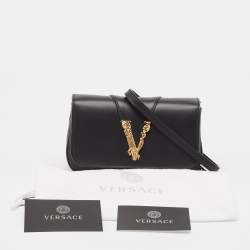 Versace Black Leather Virtus Flap Saddle Bag