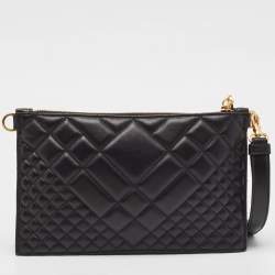 Pre Owned Versace Black Leather Medusa Zip Wristlet Convertible Crossbody Bag