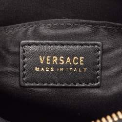 Pre Owned Versace Black Leather Medusa Zip Wristlet Convertible Crossbody Bag