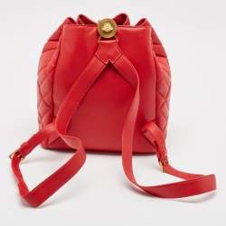 Versace Red Quilted Leather Medusa Tribute Drawstring Backpack