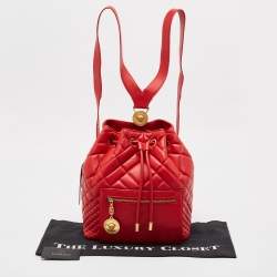 Versace Red Quilted Leather Medusa Tribute Drawstring Backpack