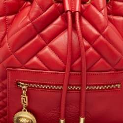 Versace Red Quilted Leather Medusa Tribute Drawstring Backpack