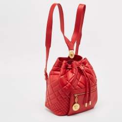 Versace Red Quilted Leather Medusa Tribute Drawstring Backpack