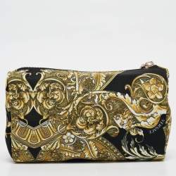 Versace Black/yellow Barocco Print Fabric Medusa Pouch