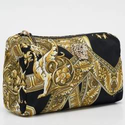 Versace Black/yellow Barocco Print Fabric Medusa Pouch